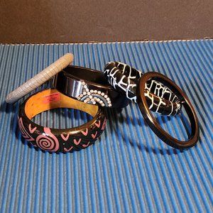 Set/5 Black & Gray Bangle Bracelets